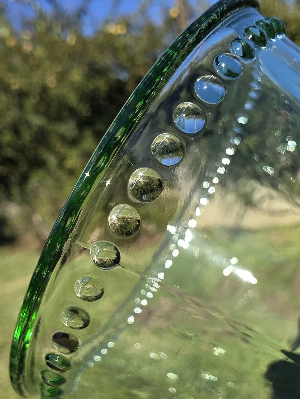 Modern Green Glass Beaded Footed Compote Bowl